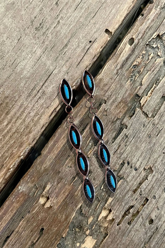 Retro Copper Framed Turquoise Earrings