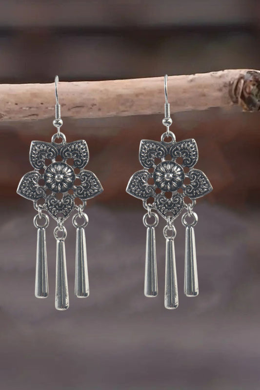 Boho Filigree Flower Tassel Drop Earrings