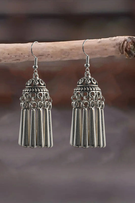 Boho Tribal Dome Shaped Tassel Drop Earrings