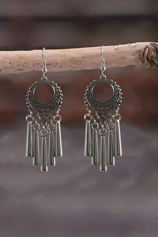 Ethnic Circular Filigree Dangle Tassels Earrings