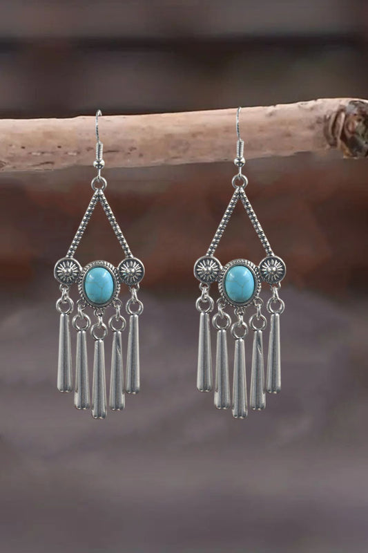 Western Toned Triangular Turquoise Drop Earrings