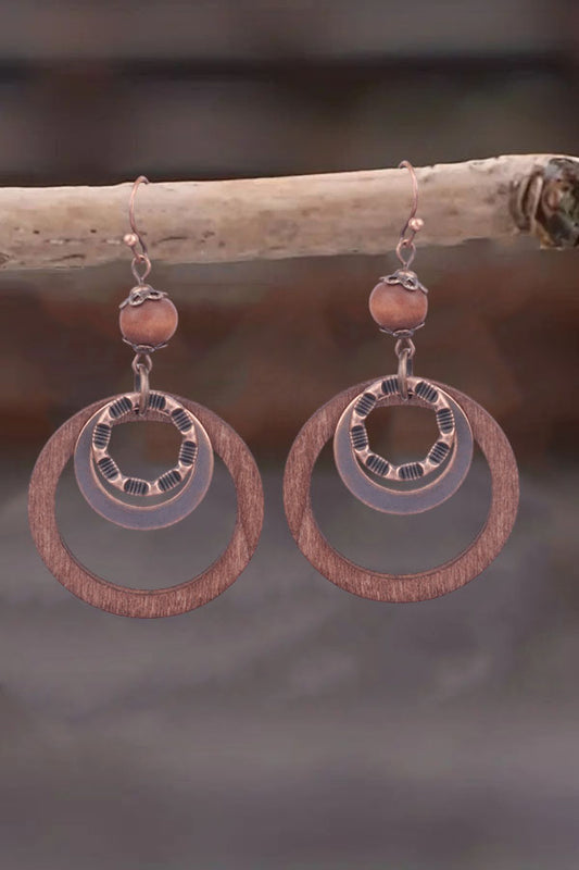 Layered Wooden Circle Drop Earrings