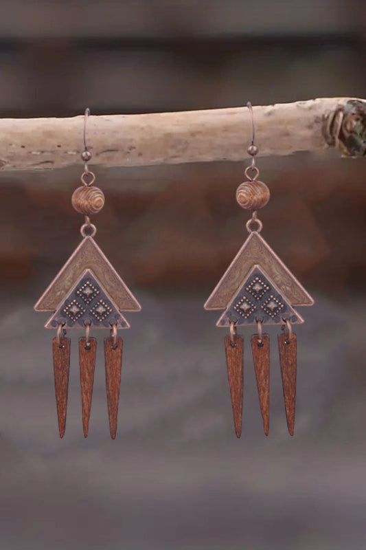 Triangular Wooden Tassel Earrings