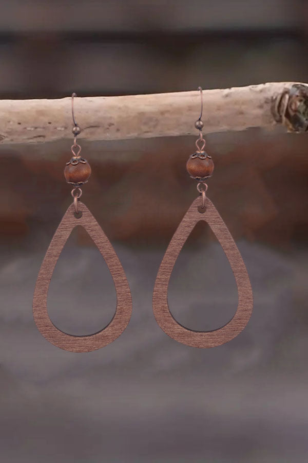 Minimalist Wooden Teardrop Open Earrings