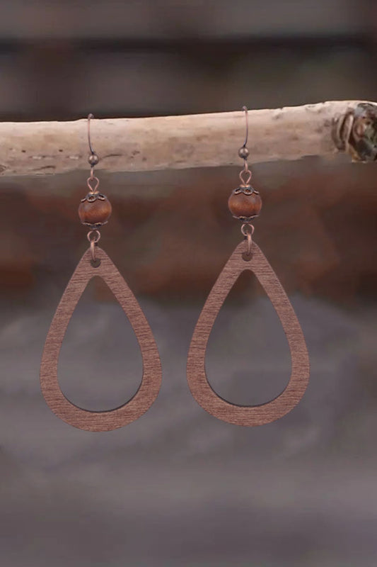 Minimalist Wooden Teardrop Open Earrings