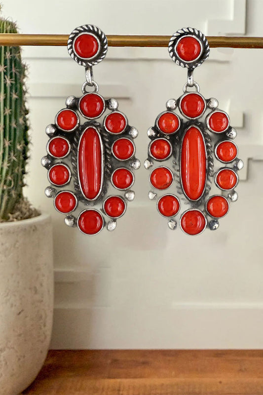 Vintage Sterling Silver Turquoise & Coral Round Post Earrings