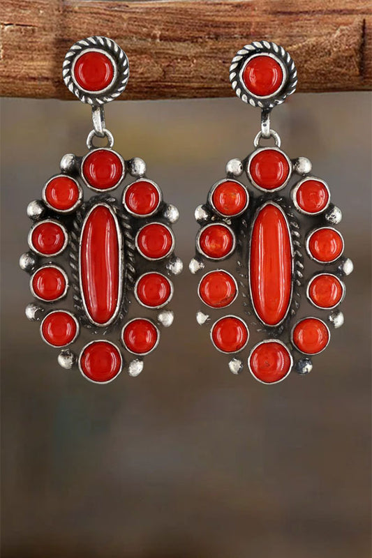 Vintage Sterling Silver Turquoise & Coral Round Post Earrings