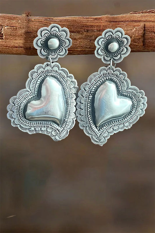 Sterling Silver Stamped Repousse Heart Earrings