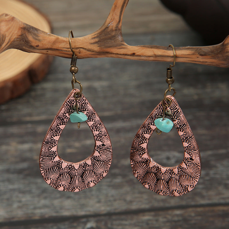 Etched Teardrop Turquoise Earrings