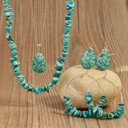 Bohemian Turquoise Irregular Beaded Necklace & Waterdrop Earrings Jewelry Set