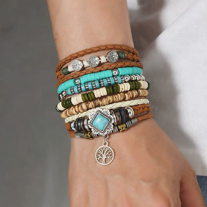 Bohemian 6-Layer Turquoise Tree of Life Bracelet Set