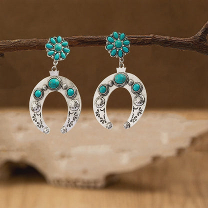 Bohemian Ethnic Style Earrings Turquoise Diamond Hollow Earrings